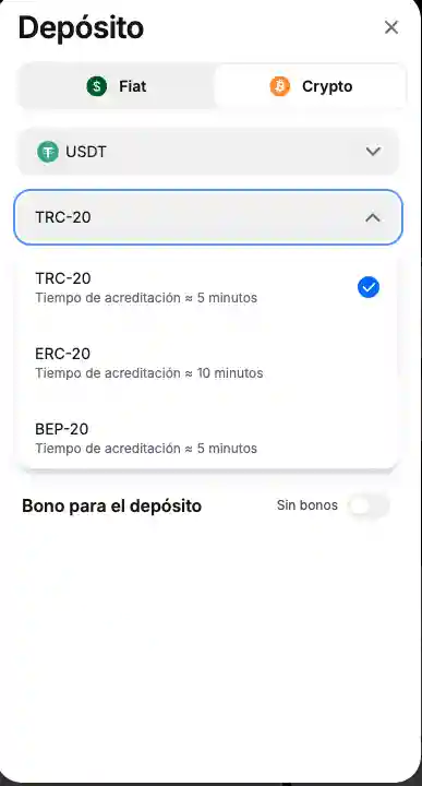 Depósito con criptomonedas en 1win Casino