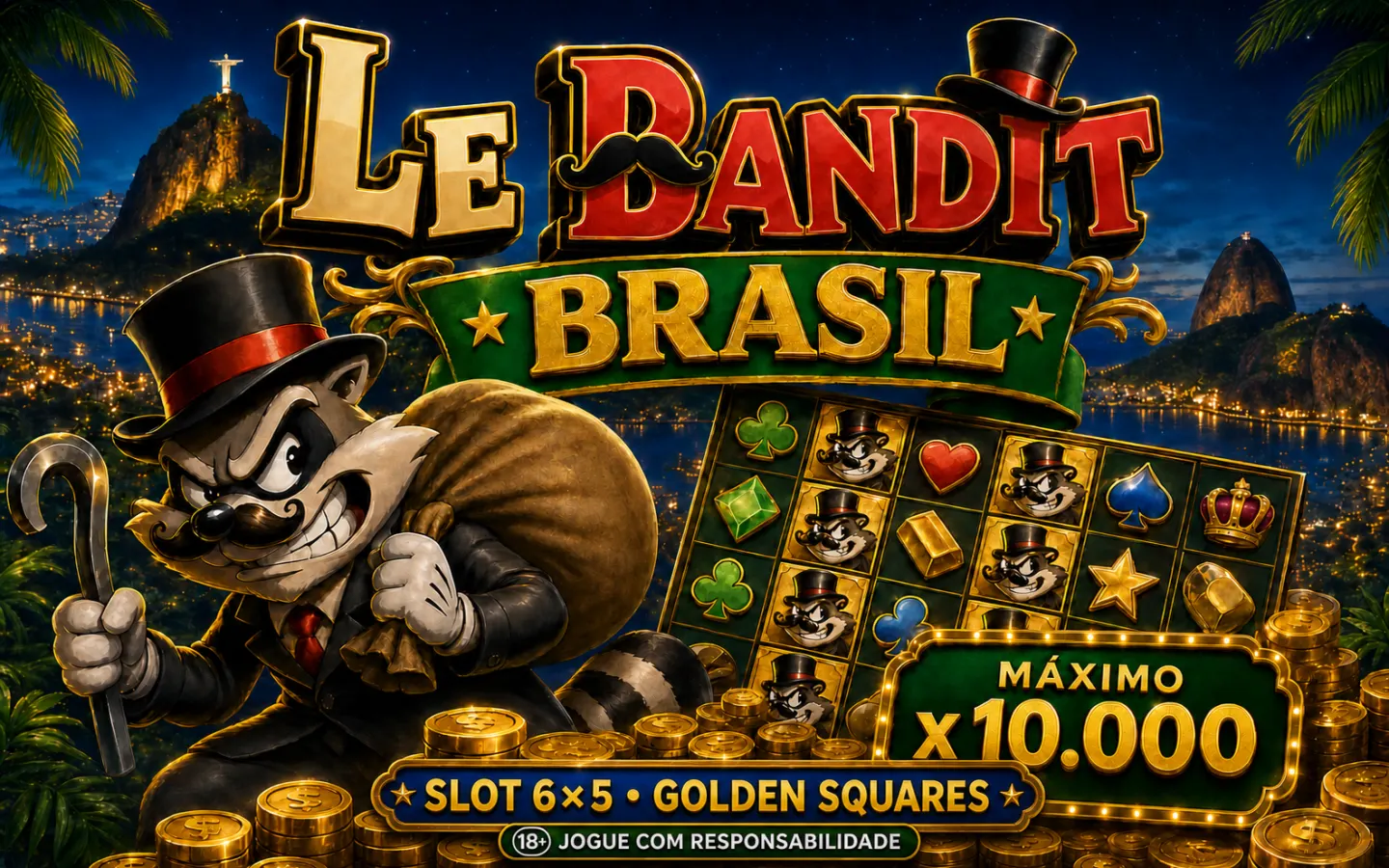 Le Bandit no Brasil: slot 6×5 com Golden Squares e x10.000
