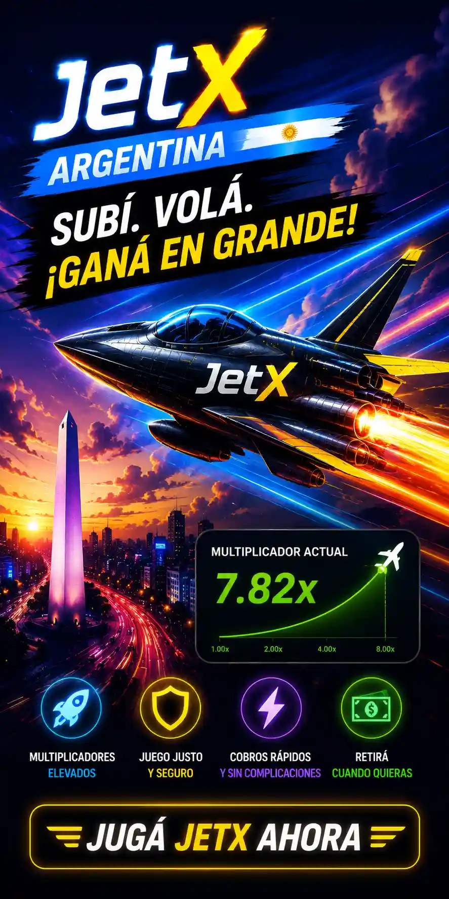 JetX — juego crash con multiplicador de SmartSoft Gaming para Argentina